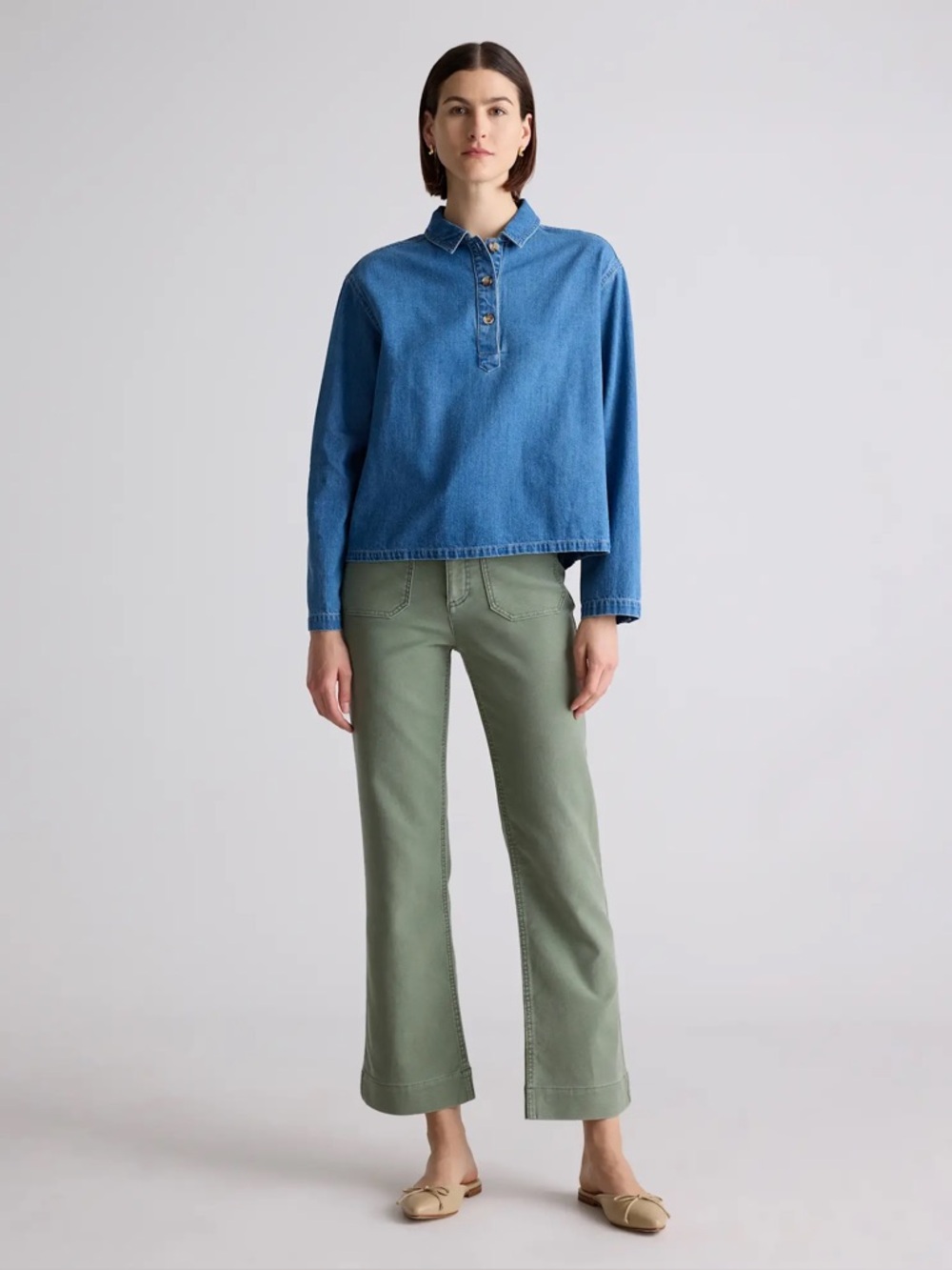 Quince Wide-Leg Pants in Sage Green
